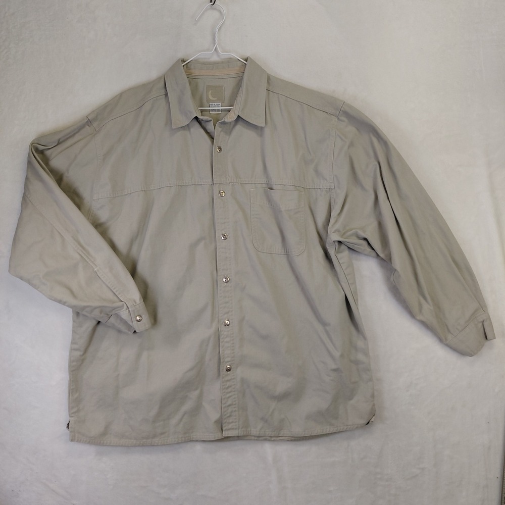 Vintage Marlboro Adventure Team Tan Canvas Button Up Shirt Mens XXL Khaki Cotton